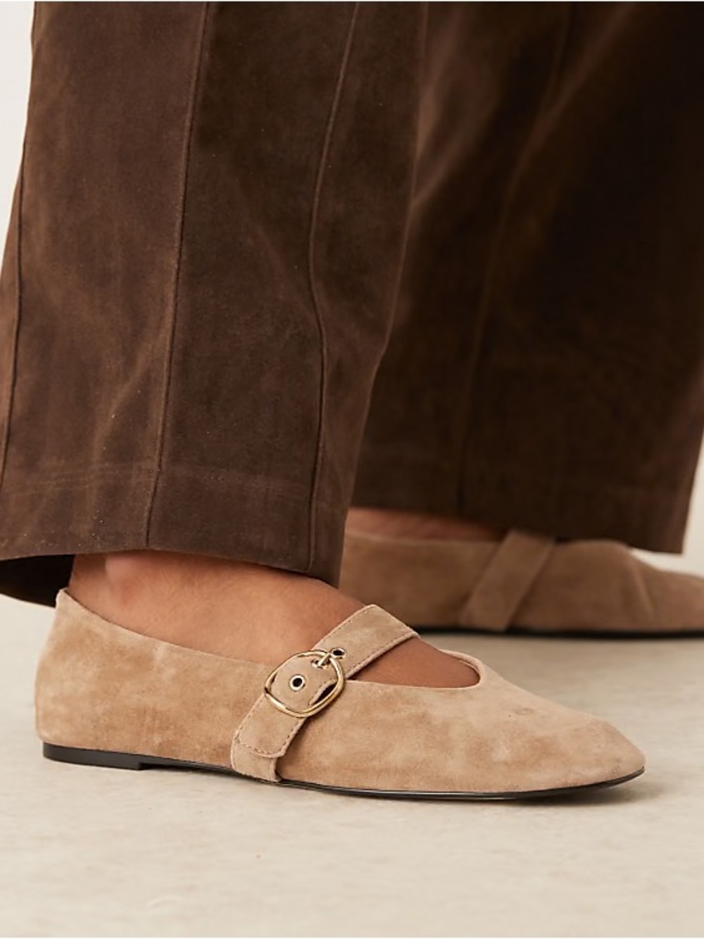 Mango suede flat shoes with strap in caramel